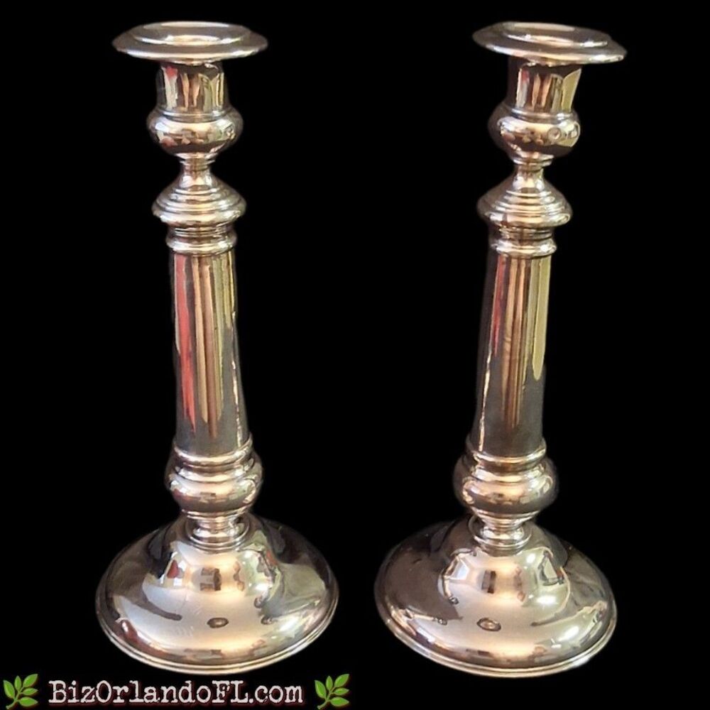 VINTAGE: Elegant Weighted Silver-Tone Classic Column Candlesticks Pair (2)
